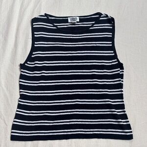 Vintage Chico’s Design Linen Blend Striped Black + White Tank Top, Size 3/XL